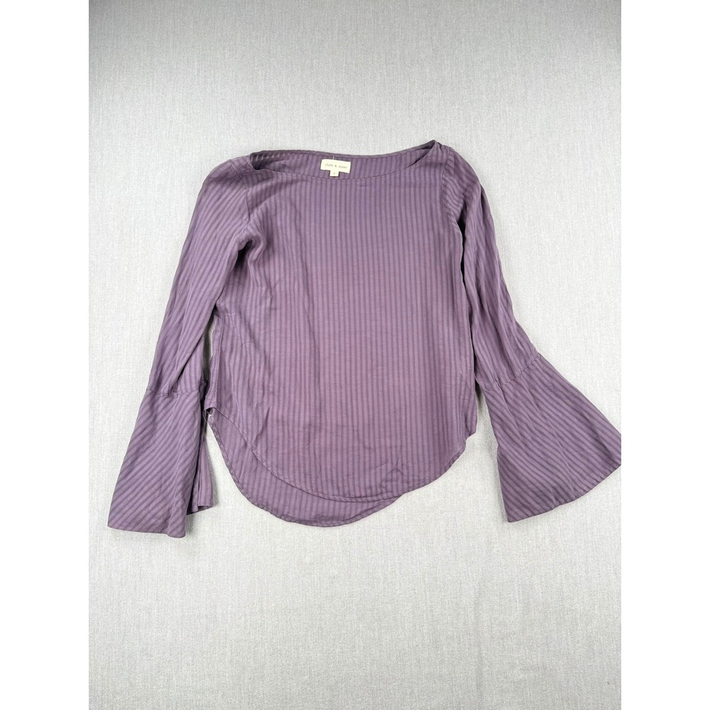 Cloth & Stone Purple Striped Bell Sleeve Blouse Boat Neck Size S